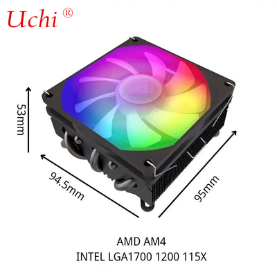 Radiador de tubería de calor I3 I5 I7 I9 Lga775 1150 1151 1155 1156 1700 1366 2011 AMD AM4 AM5 Procesador de refrigeración horizontal universal ventilador negro