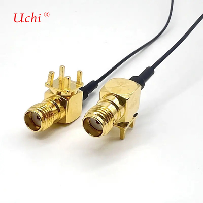 S-MA Jack femenino de extensión de ángulo recto montaje de PCB coaxial a conector UFL UFL 1.13 cable de cola de lechón
