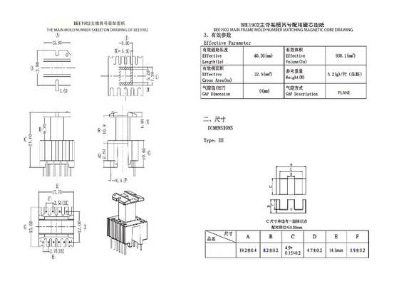 BEE1902 EE19 Vertical 6 4PIN 33 6.6 Kv Transformador de potencia Solución final para la distribución de energía