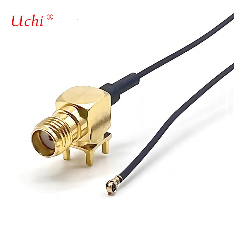 S-MA Jack femenino de extensión de ángulo recto montaje de PCB coaxial a conector UFL UFL 1.13 cable de cola de lechón