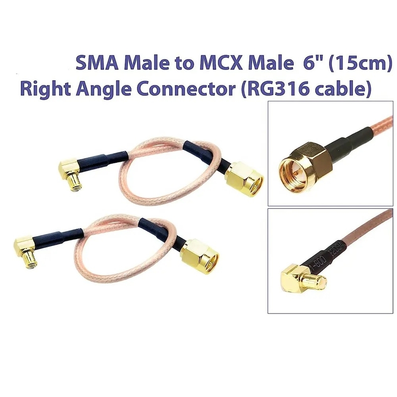 Cable de baja pérdida SMA-Hombre a MCX Hombre Ángulo derecho 6 pulgadas 15 cm Conector RF RG316 Antena coaxial Pigtail