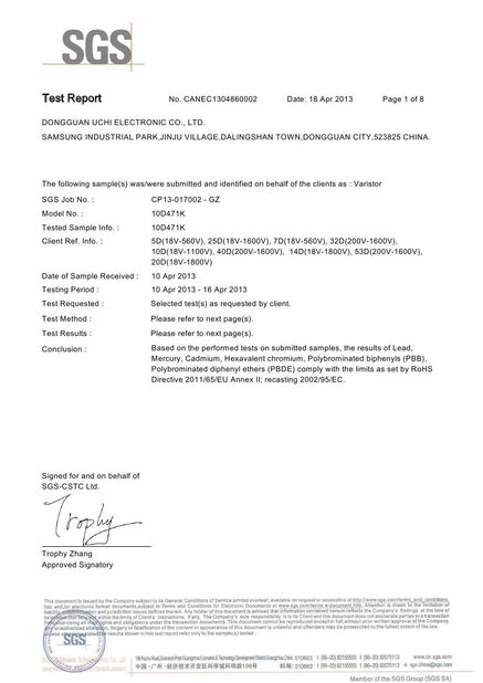 China Guangdong Uchi Electronics Co.,Ltd certificaciones