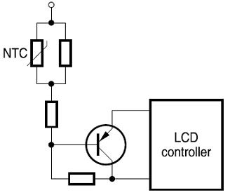 circuito de la remuneración de temperatura de las pantallas de cristal líquido del LCD usando el termistor de NTC como sensor de temperatura